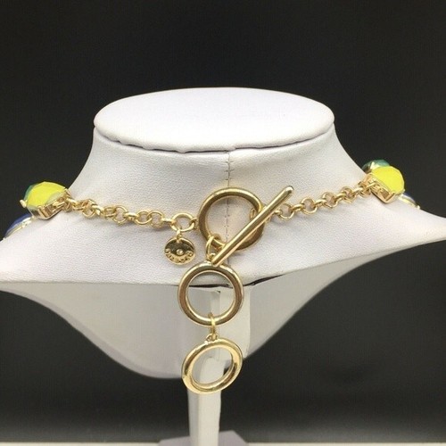 Talbots Yellow Green Multi Color Crystal Rhinestone Statement Necklace - Picture 5 of 5