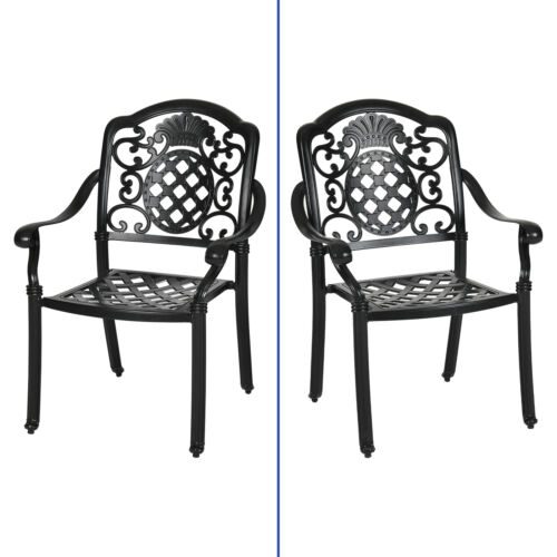 2 Pcs Aluminum Patio Dining Chairs 37" Black Rust Resistant Outdoor Picnic - Picture 7 of 10