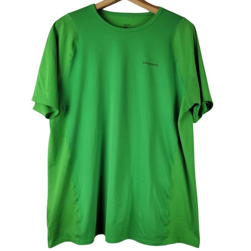 Camisa Patagonia Air Flow Para Hombre Grande Calce Ajustado Verde Malla Ventilada Manga Corta