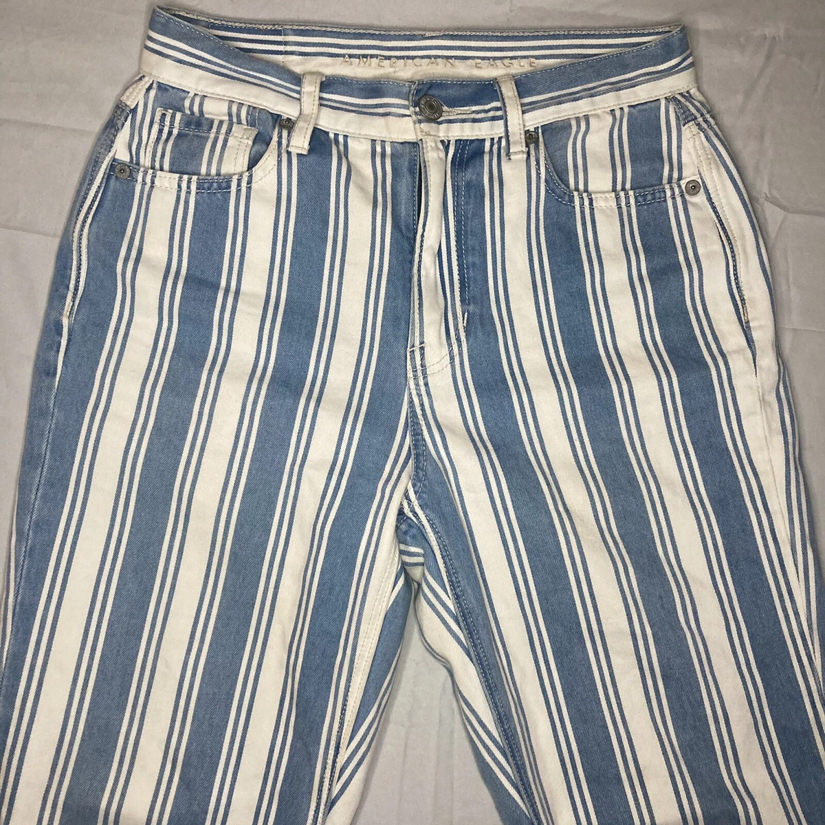 Blue and white striped jeans womens 2025