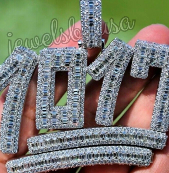 Colgante Baguette Circonita Cúbica Para Hombre Personalizado 1017 Plata 925 Foto 3 de 4