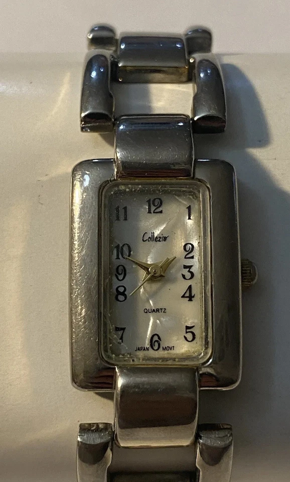 Reloj Collezio Tono Plata Esfera Blanca/Perla Estuche Rectángulo Banda Plateada🆓🇺🇸🚢 Foto 2 de 4