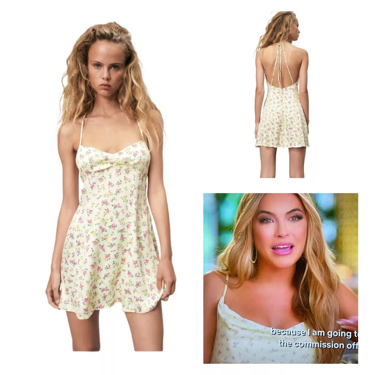 Zara Cream Ditsy Floral Open Back Mini Slip Dress Large Chrishell stause