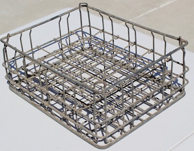 VINTAGE METAL WIRE HEAVY DUTY MILK RACK CRATE HOLDS 30 HALF PINT DAIRY ...