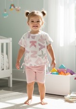 DKNY Baby Pink top Fringe Embellished Logo  Biker Shorts Set Girls 2T 3T New