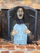 Outsunny Life Size Outdoor Halloween Decorations Female Ghost with Tombstone