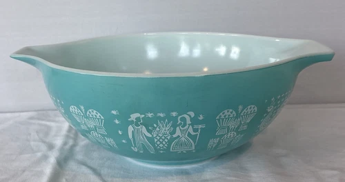 Vintage Pyrex 4Qt Mixing Bowl #444 Turquoise Blue Cinderella Amish Butterprint