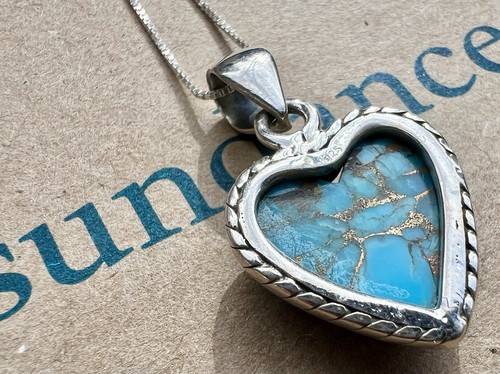NEW $158 Sundance Turquoise LOVE HEART Leather or Silver Chain Pendant Necklace - Picture 7 of 14