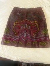 Vintage Leather Wine Colored,Embroidered Woman Skirt Size 10 Excellent Condion