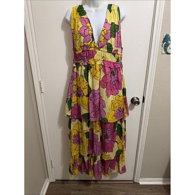Banjanan Frankie NWT Vibrant Floral Sleeveless Maxi Dress Medium Cotton Summer