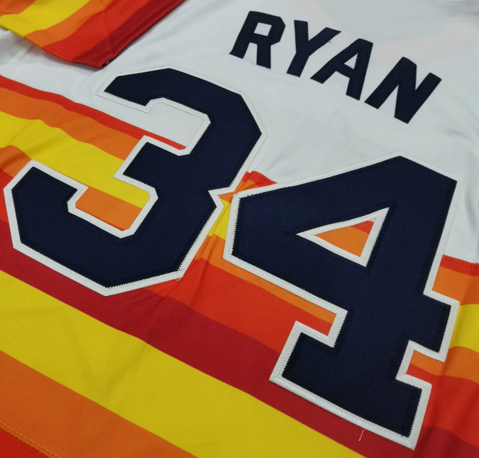 Jersey cosido Nolan Ryan #34 Astros Throwback naranja/multi Pullover. Foto 3 de 4