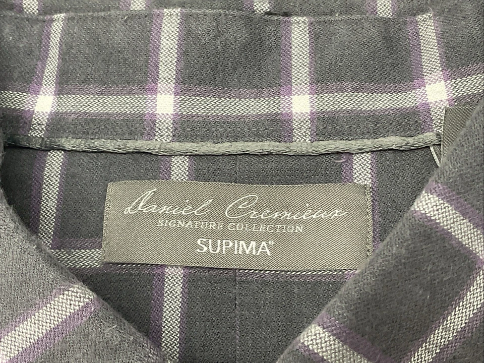 Camisa DANIEL CREMIEUX Hombre XL LS Gris/Púrpura Cuadros Colección Signature Supima Foto 2 de 4