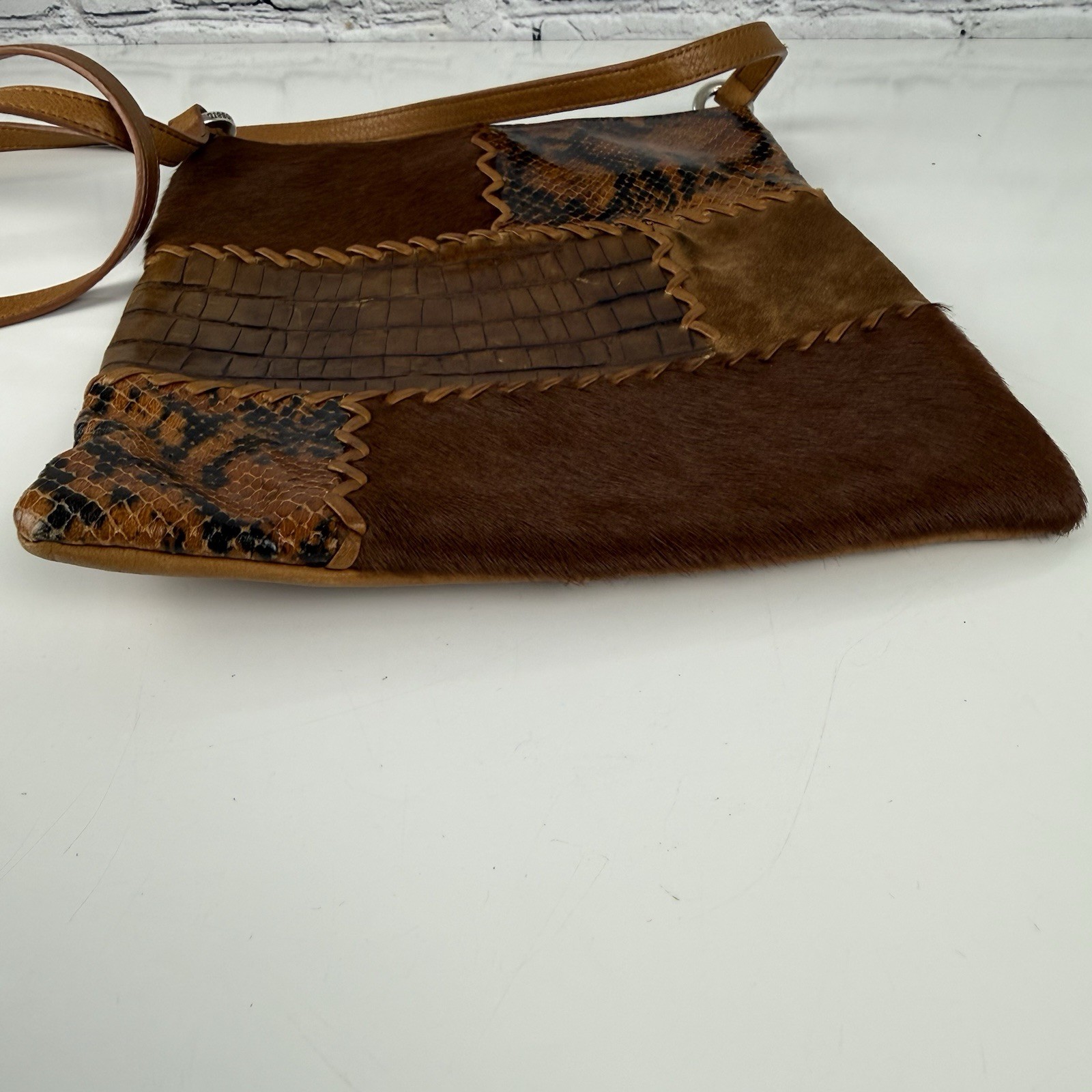 Fossil Brown Leather Patchwork Crossbody Shoulder… - image 9