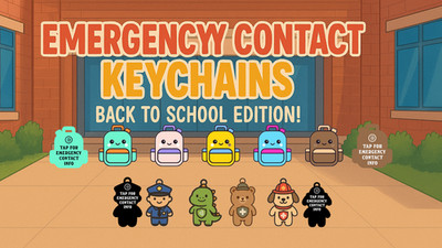 Adorable Emergency Contact NFC Tag Kawaii backpack,fire dog,bear BACK TO SCHOOL