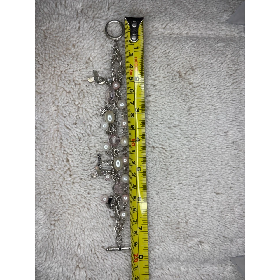 Berloque pulseira de conscientização sobre câncer de mama esperança coragem fita rosa contas de pérolas - Imagem 4 de 4