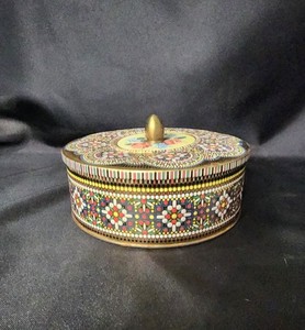 Vintage Decorative Tin Box With Floral And Geometric Pattern