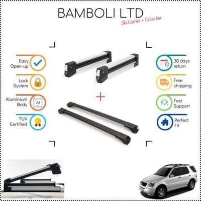 Bamboli 19'' Skiträger & Schwarz Querträger Set für Mercedes ML 163 98-05 4-tlg