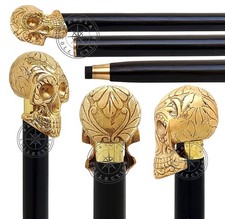 Skull Head Design Wooden Walking Stick Vintage Gift for Men Women, Skull Ha...