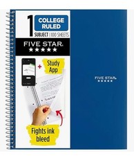 Five Star Spiral Notebook 1 Subject College Ruled 100 Sheets Fights Ink Bleed Bl