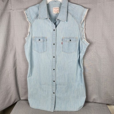Levi Strauss Girls Large Denim Dress Light Wash Sleeveless Snap Front Cotton