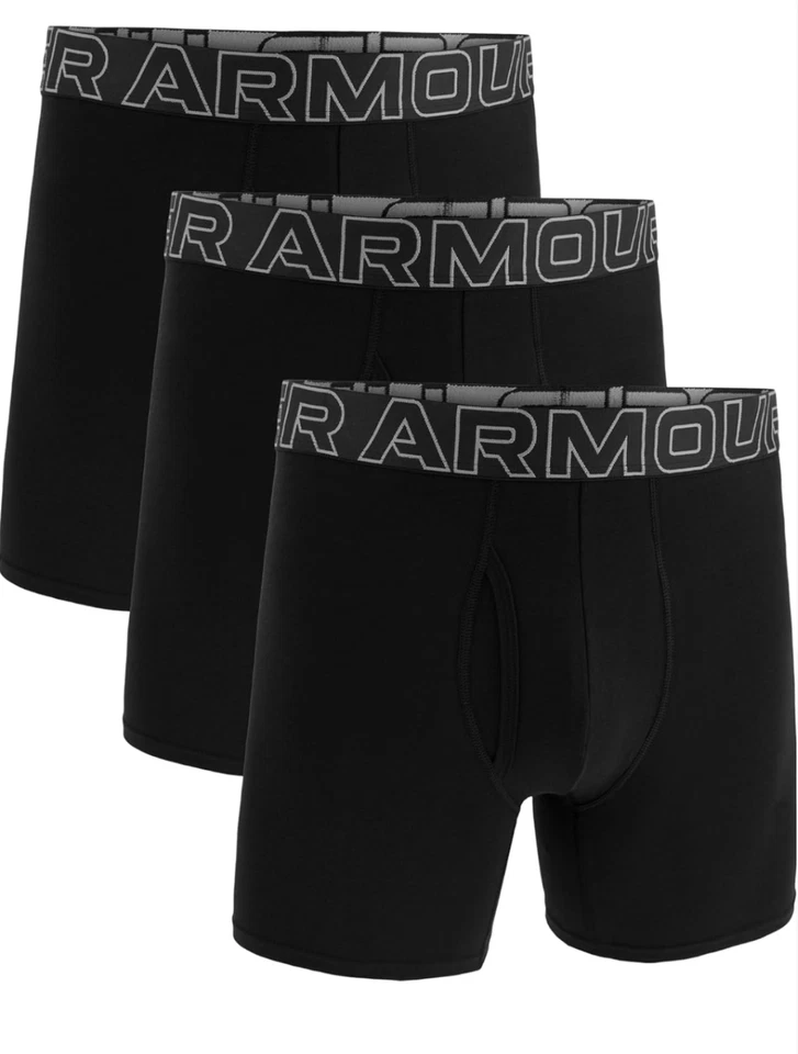 Cuecas boxer Under Armour masculinas pacote com 3 Boxerjock Performance Tech pretas médias - Imagem 3 de 4