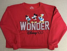 Disney Crewneck Sweatshirt XL 15-17 Mickey 100 Years Wonder Embroidered Crop