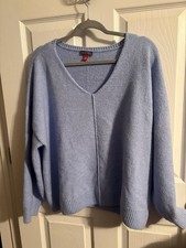 Vince Camuto Womens XXL Marine Blue Center Seam Soft Cozy V-Neck Sweater