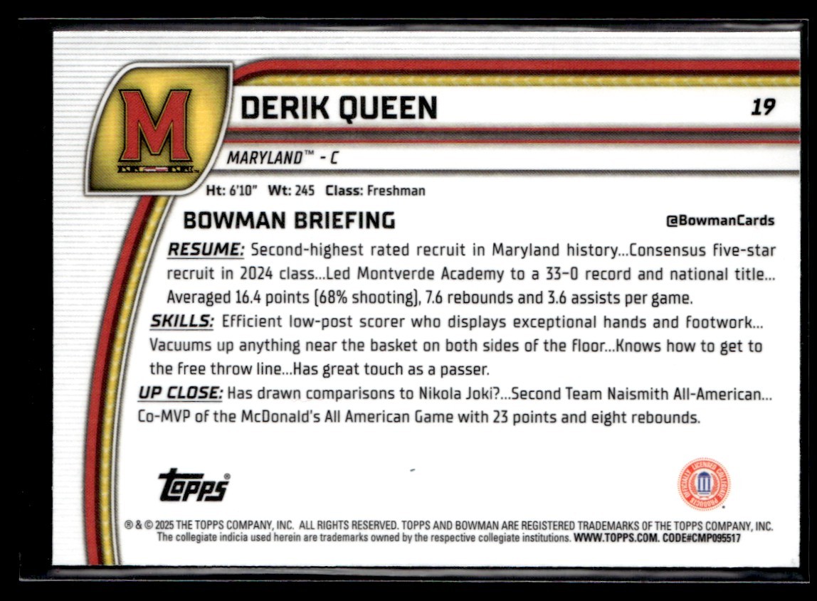 2024-25 Bowman U Chrome Derik Queen Maryland #19 | eBay