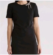 Eliza J Rhinestone Bow Short Sleeve Sheath Dress Black Sz 8 NWT