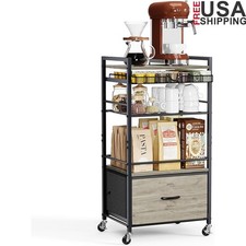 Carrello Caffè Mobile con Cassetto Portaoggetti Ruote Girevoli 360° Ripiano a Livelli Caffè Bar