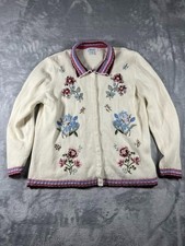 Vintage 90s Cottage Spring Floral Pastel Embroidered Knit Granny Cardigan Sz XL