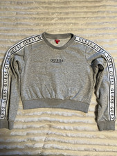 GUESS Los Angeles Women  s XS Gray Crewneck Pullover Sweatshirt Logo Tape Sleeves