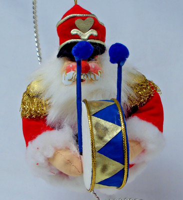 Plush Marching Band Santa w/Drum Christmas Ornament 5'' Tall