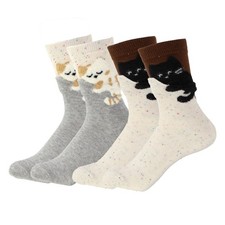 Qszmjo Womens Cute Cat Socks Funny Animal Novelty One Size, Gray/White