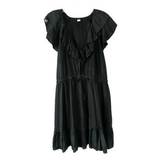 Old Navy Black Ruffle V-Neck Above Knee Dress Size XL Elastic Waist Rayon