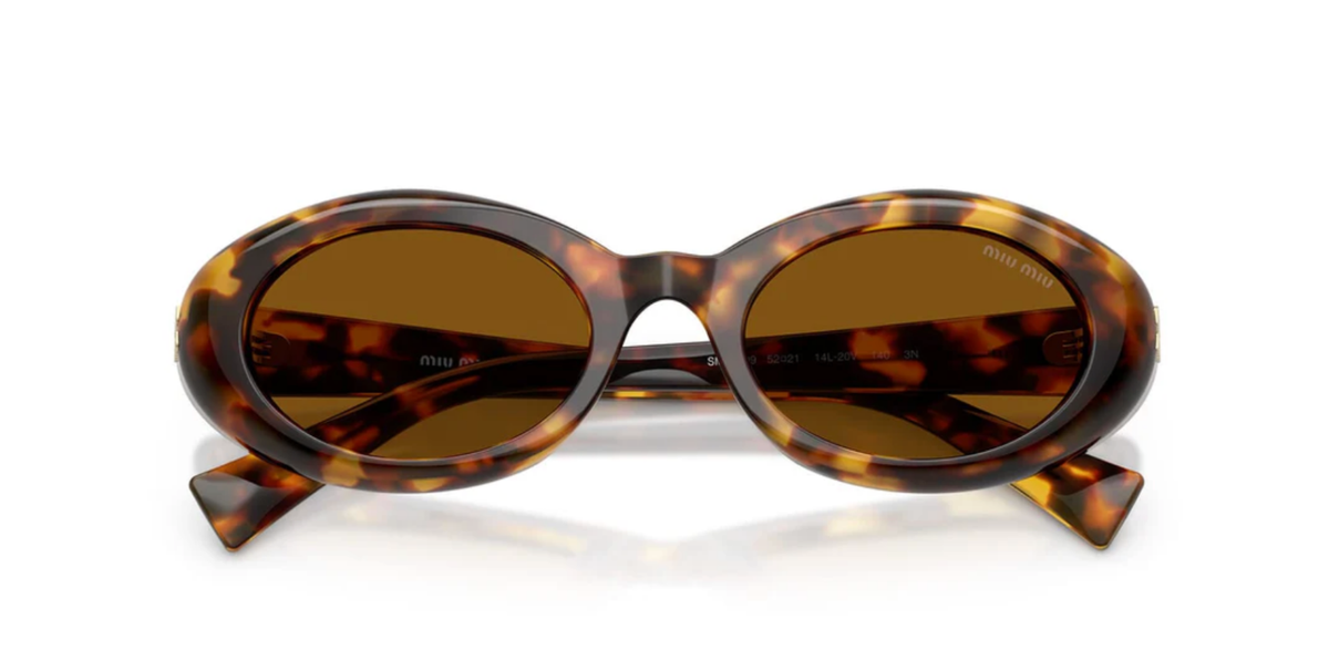 Miu Miu MU B09 14L20V Oval Sunglasses in Havana /Brown Lens 100