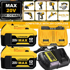 2Pack For DeWalt 20V 20 Volt Max XR 12.0AH Lithium Battery DCB206-2/Dual Charger