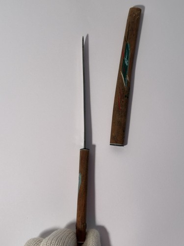 Mini spada samurai vintage apri lettere con fodero in legno dipinto - Foto 12 di 24