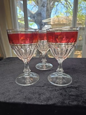 Cristalleria Fratelli Fumo Fine Italian Red Stem Goblet 5 1/4'' Tall Gold 3ea