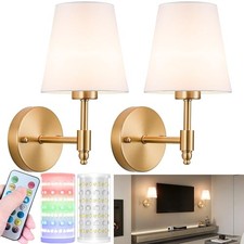 Battery Operated Wall Sconces Set Of Two, Wireless Battery Wall Light Brass
