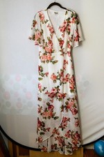 Show me your Mumu Wrap Dress White Roses Floral M Maxi