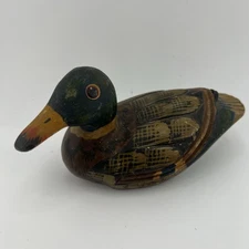 Mini Wood Carved Wood Mallard Duck Drake Decoy Figurine Painted 5.5"