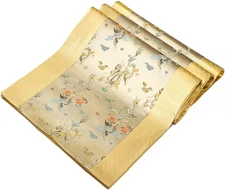 Silk Elegant Table Runner Golden Traditional Embroidery Chinese Dragon and Phoen