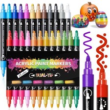 Acrylic Paint Markers Dual Tip Pens 24 Colors for Rock Wood Glass Craft