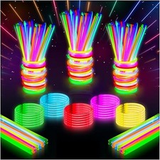 8" Glow Stick Bracelets Pack of 100 Assorted Glow in the Dark Sticks, Light up