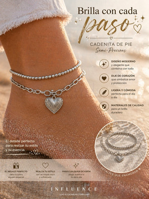 Influence Silver Tone Anklet Set Heart Charm Ball/Bead Cable Chain Love Beach
