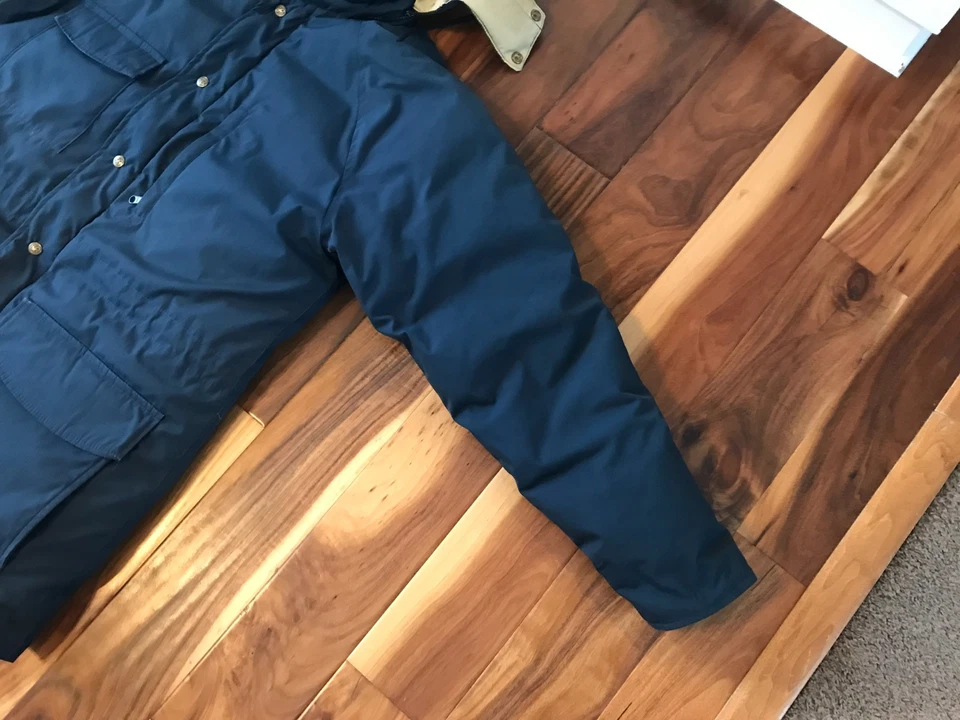 Abrigo Parka Vintage Eddie Bauer Premium Plumón de Ganso Con Capucha Azul Marino Para Hombre Mediano Foto 2 de 4