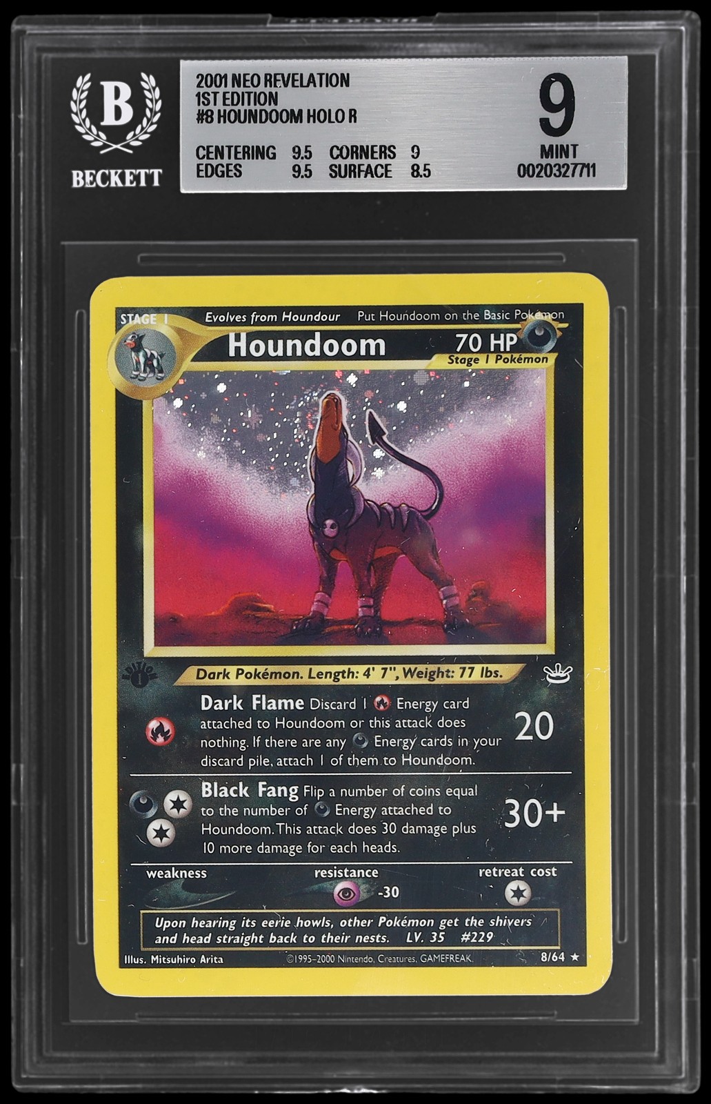 2001 Pokemon Neo Revelation Houndoom #8 BGS 9 1st Edition Holo Mint