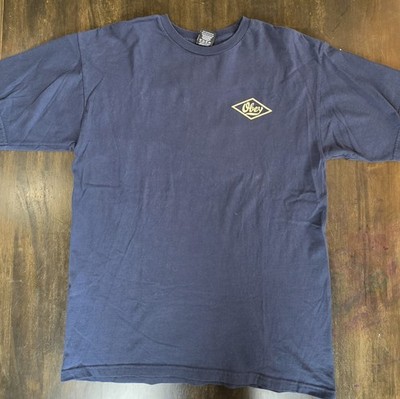 Obey Men's Large Navy Blue Logo Graphic T-Shirt Short Sleeve Streetwear Tee