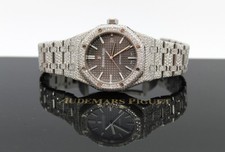 Audemars Piguet Royal Oak 37mm Stainless Steel Grey Dial ICED OUT Diamonds Watch 2